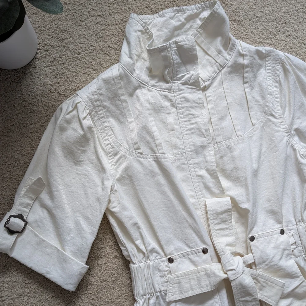 Luii White High Collar Half Sleeve Jacket Size Small - Picture 5 of 11